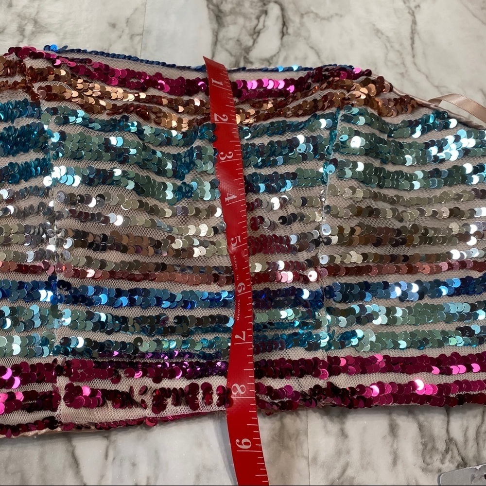Sequin Hearts Striped Sequin Embellished Multicolor Crop Top Sz 5 - Picture 5 of 6